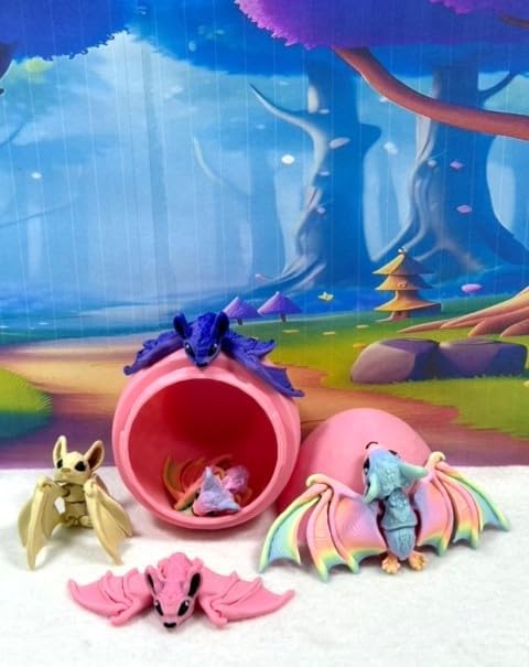 5Pcs 3D Printed Bat with Eggs, 3D Printed Egg, Articulated Fidget Toys for Halloween Decor, Colorful Articulated Bats Party Decorations