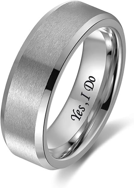 Personalized Tungsten Ring for Men 8mm Brushed Tungsten Carbide Engagement Wedding Band Customized Promise Ring
