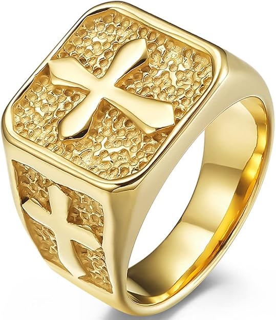 Cross Signet Band Ring for Men Women Christian Cross Religious Gold Plated Stainless Steel Ring Jewelry Size 7-13 SSR948