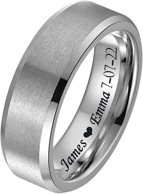 Personalized Tungsten Ring for Men 8mm Brushed Tungsten Carbide Engagement Wedding Band Customized Promise Ring