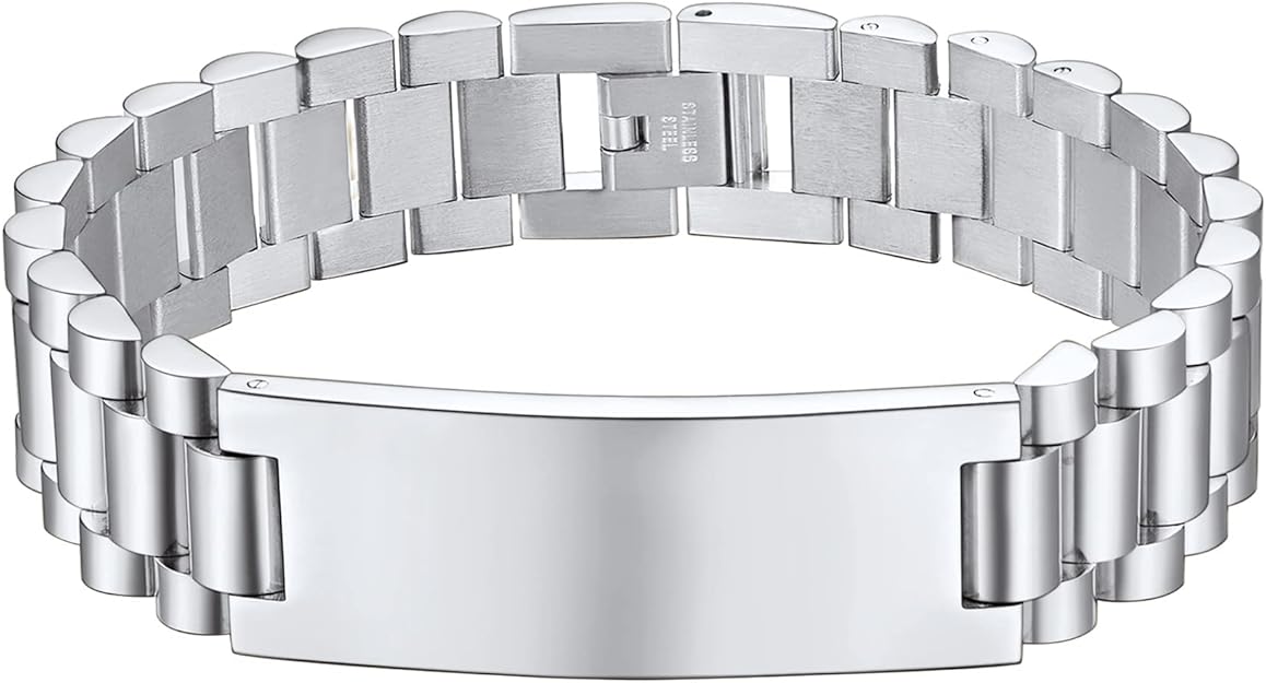 Personalized Mens ID Bracelet - Stainless Steel Mens Custom Engraved ID Bracelet - SSB223-S