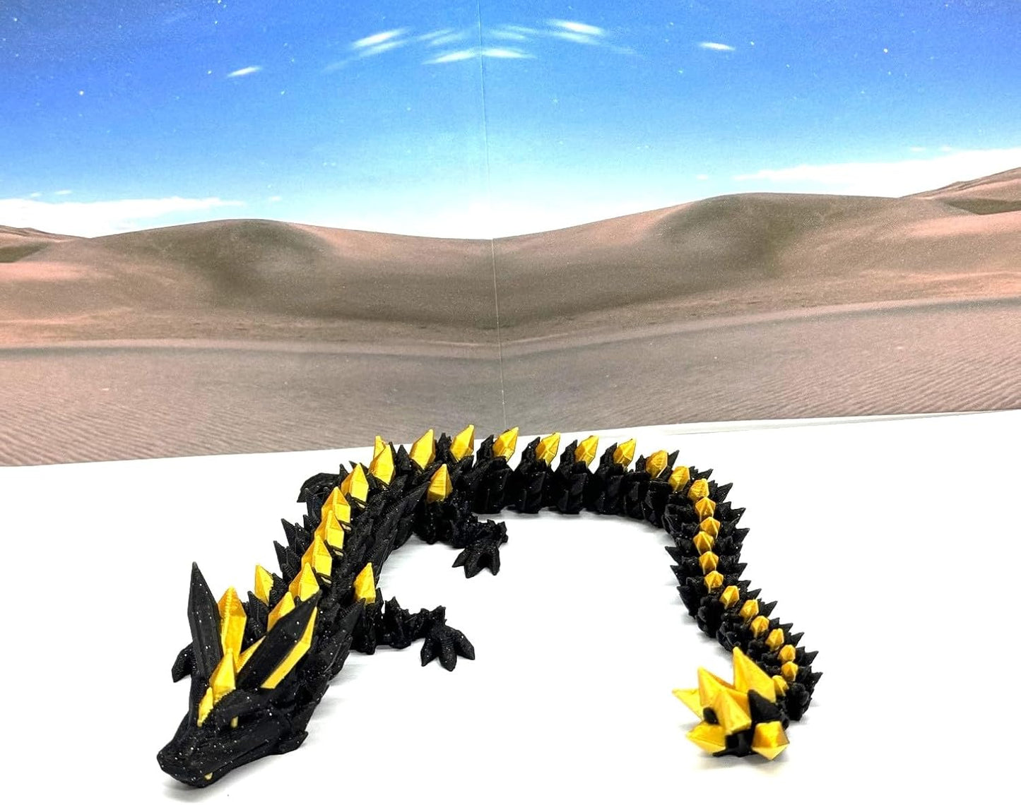 3D Printed Dragon with Egg, Articulated Black and Gold Crystal Dragon, Fidget ADHD Dragon Toy - D065