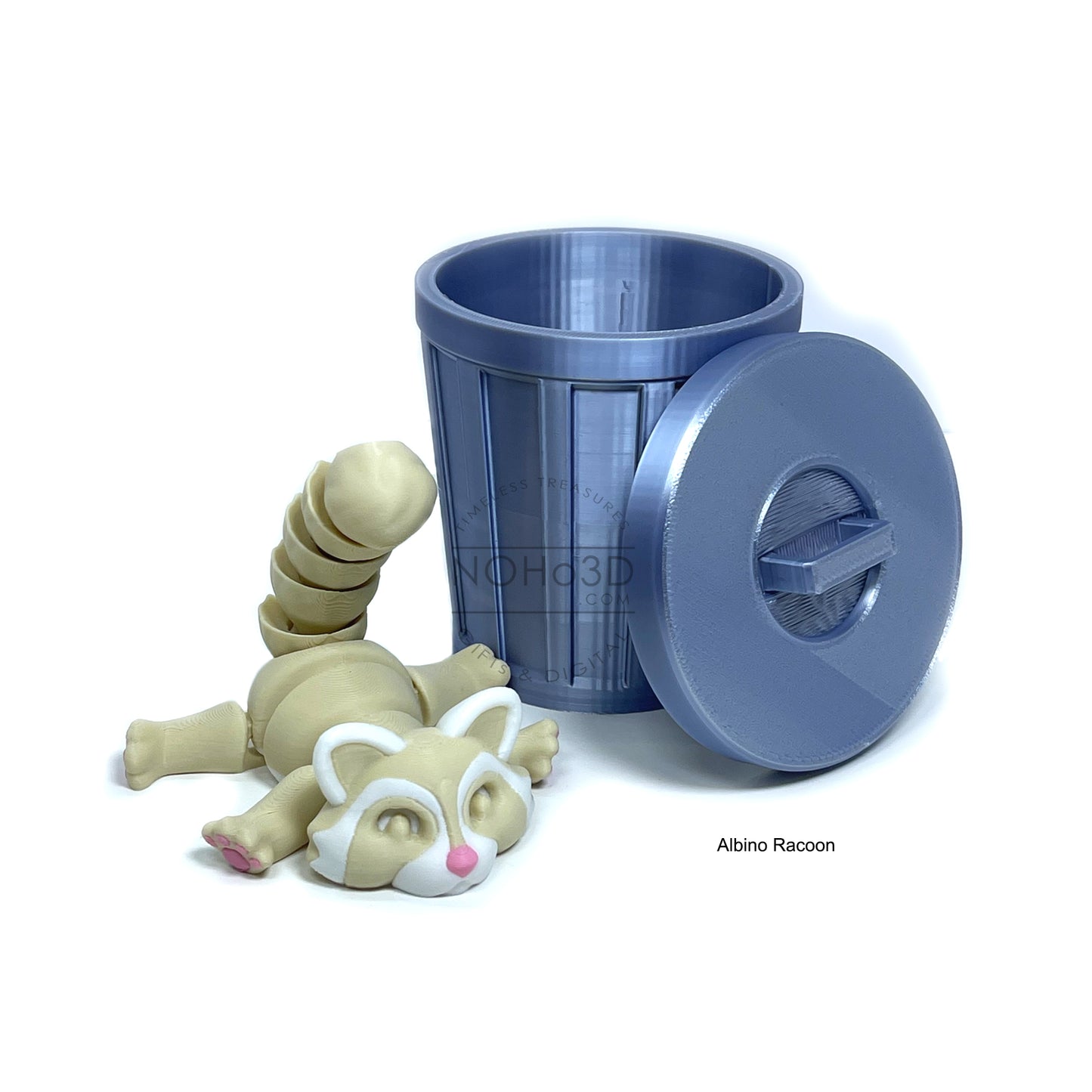 3D Printed Racoon with Trashcan, Articulated Albino Trash Panda Racoons, Tiny Fidget Animal Figures, Fidget ADHD Autism Toy AR003-SET