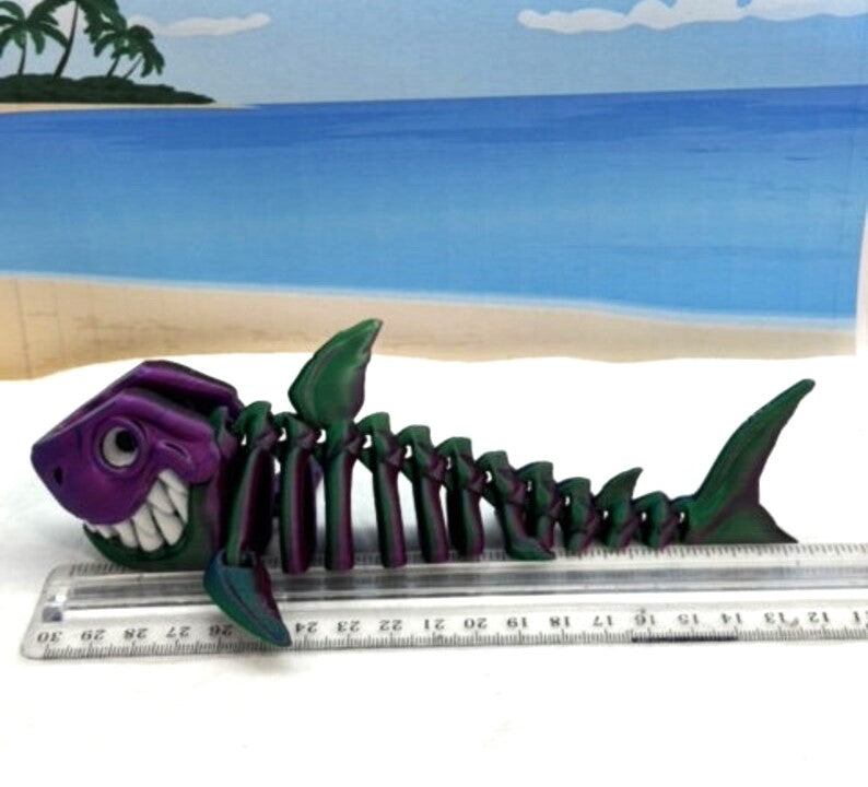 3D Printed Skeleton Shark, 7" Articulated Shark Toy, Red Green Blue Shark Toy, Fidget ADHD Autism Toy ASS001-RGB