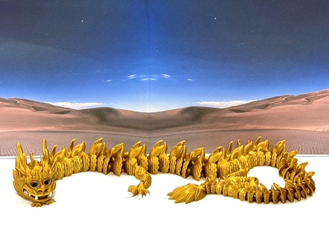 3D Printed Dragon, Articulated Imperial Dragon, 13" Gold Dragon, Fidget ADHD Autism Toy, Executive Desk Toy - ID001-Gold