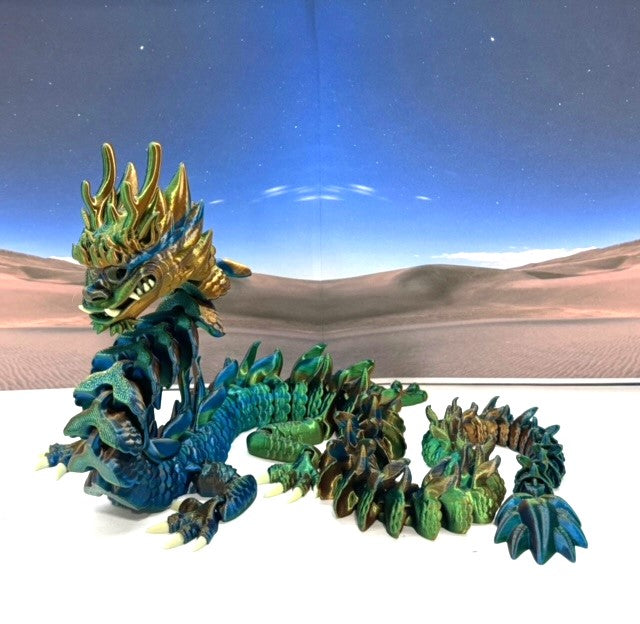 3D Printed Dragon, Articulated Imperial Dragon, 13" Orange Blue Green Imperial Dragon, Fidget ADHD Autism Toy, Executive Desk Toy - ID001-OBG