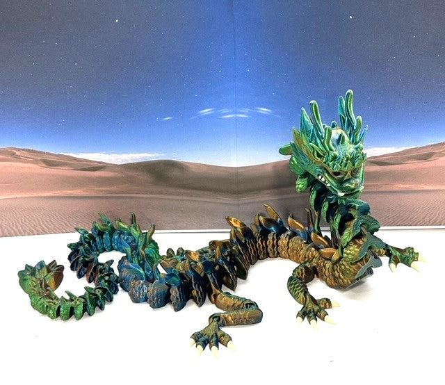 3D Printed Dragon, Articulated Imperial Dragon, 13" Orange Blue Green Imperial Dragon, Fidget ADHD Autism Toy, Executive Desk Toy - ID001-OBG