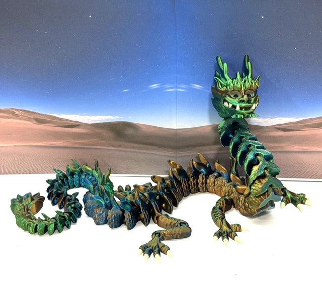 3D Printed Dragon, Articulated Imperial Dragon, 13" Orange Blue Green Imperial Dragon, Fidget ADHD Autism Toy, Executive Desk Toy - ID001-OBG