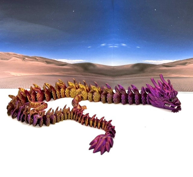 3D Printed Dragon, Articulated Imperial Dragon, 13" Red Purple Gold Dragon, Fidget ADHD Autism Toy, Executive Desk Toy - ID001-RPG