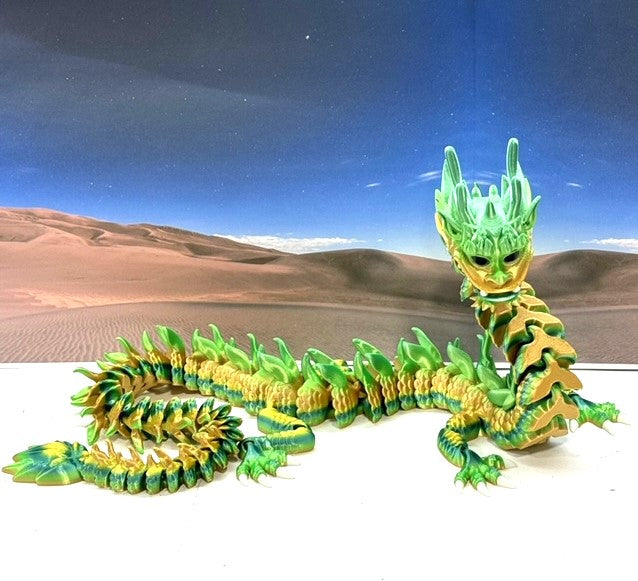 3D Printed Dragon, Articulated Imperial Dragon, 13" Yellow and Green Dragon, Fidget ADHD Autism Toy, Executive Desk Toy - ID001-YG