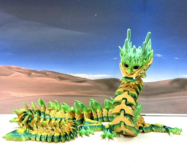 3D Printed Dragon, Articulated Imperial Dragon, 13" Yellow and Green Dragon, Fidget ADHD Autism Toy, Executive Desk Toy - ID001-YG