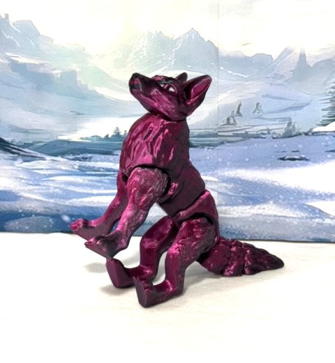 Articulated Wolf Toy, 3D Printed Wolf, 4.75" Black and Rose Red Executive Desk Decor, Fidget Toy
