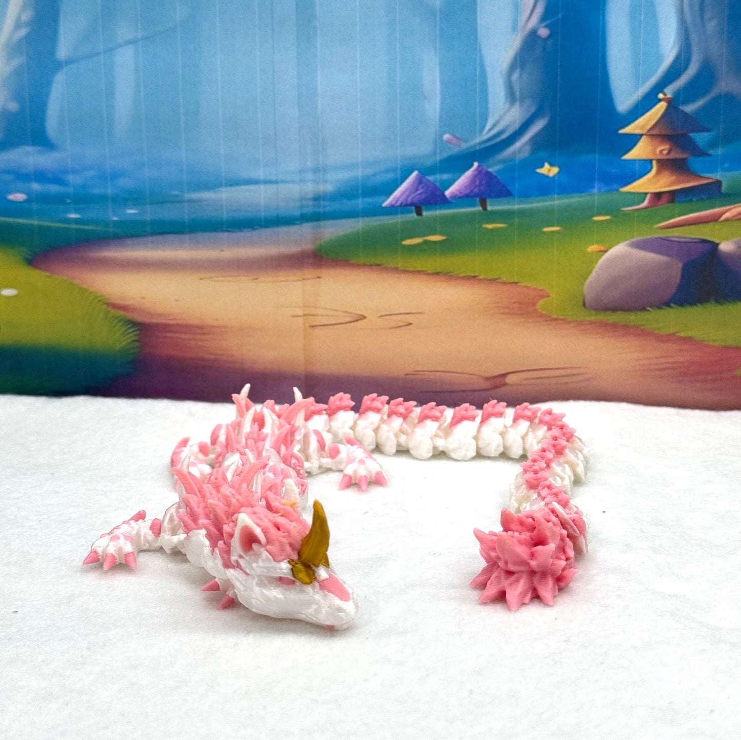3D Printed Dragon with Egg, Articulated White and Pink Unicorn Dragon, Fidget ADHD Dragon Toy - D051-WE