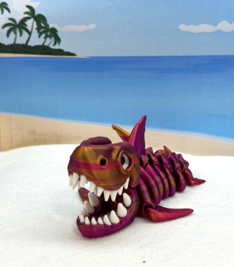3D Printed Skeleton Shark, 7" Articulated Shark Toy, Red Purple Gold Shark Toy, Fidget ADHD Autism Toy ASS001-RPG