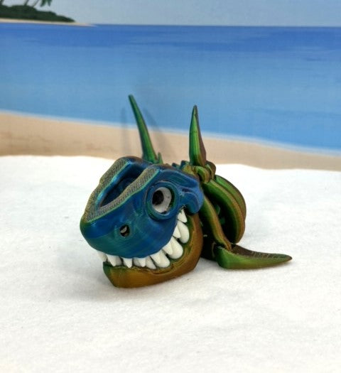 3D Printed Skeleton Shark, 7" Articulated Shark Toy, Tri Color Orange Blue Green Shark Toy, Fidget ADHD Autism Toy