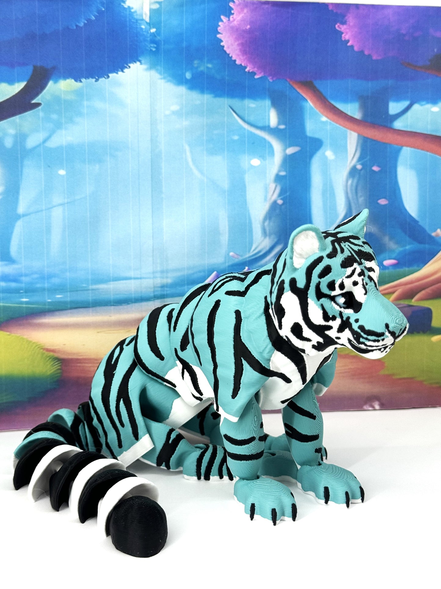 Articulated 3D Printed Tiger Toy, 12" Wild Animal Creature, Articulated Safari Animal for Home Office Executive Desk Decoration AT001-TEAL