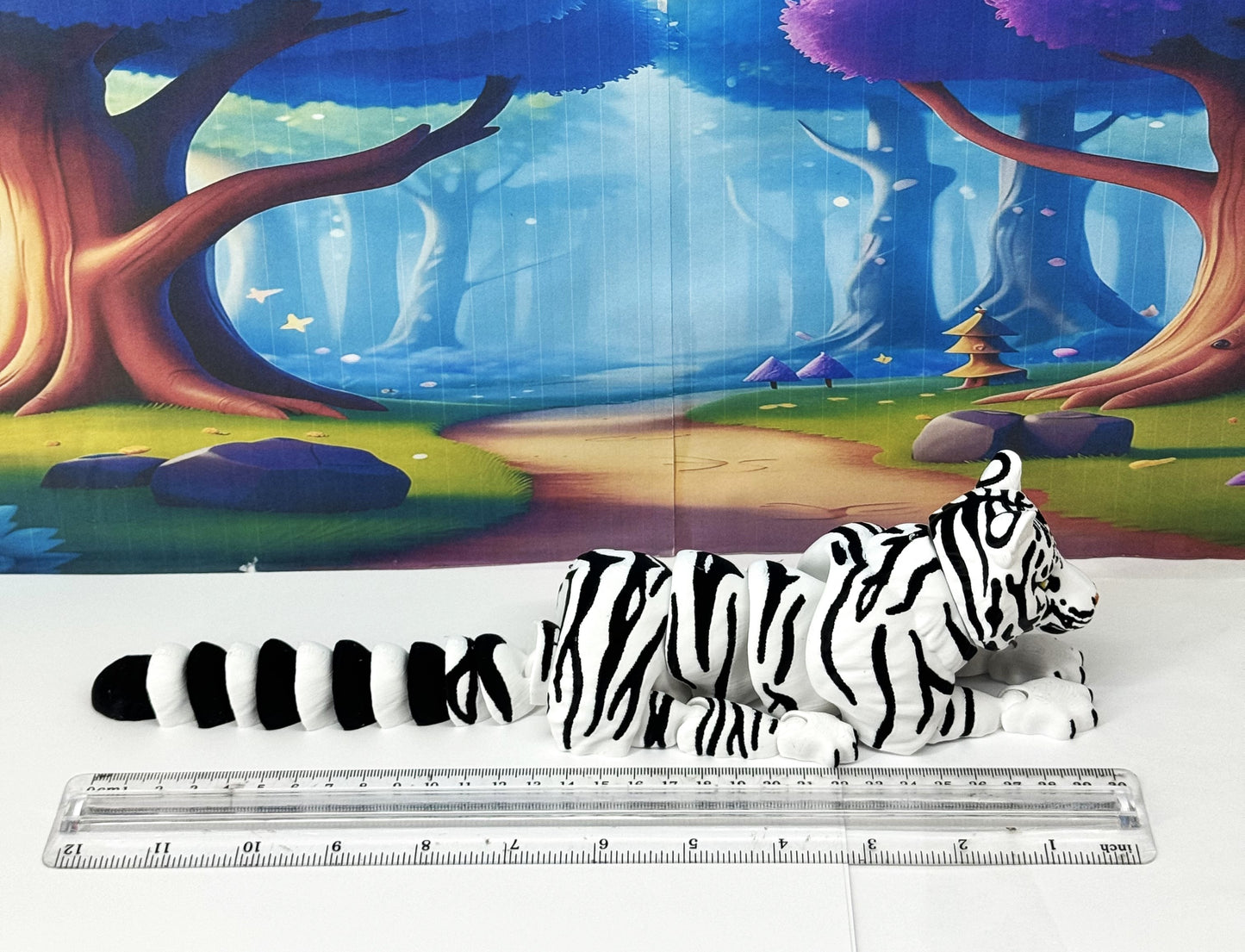 2pcs Articulated 3D Printed Tigers Toy, 12" Wild Animal Creature, Articulated Safari Animal for Home Office Executive Desk Decoration AT001-WHITE-TEAL
