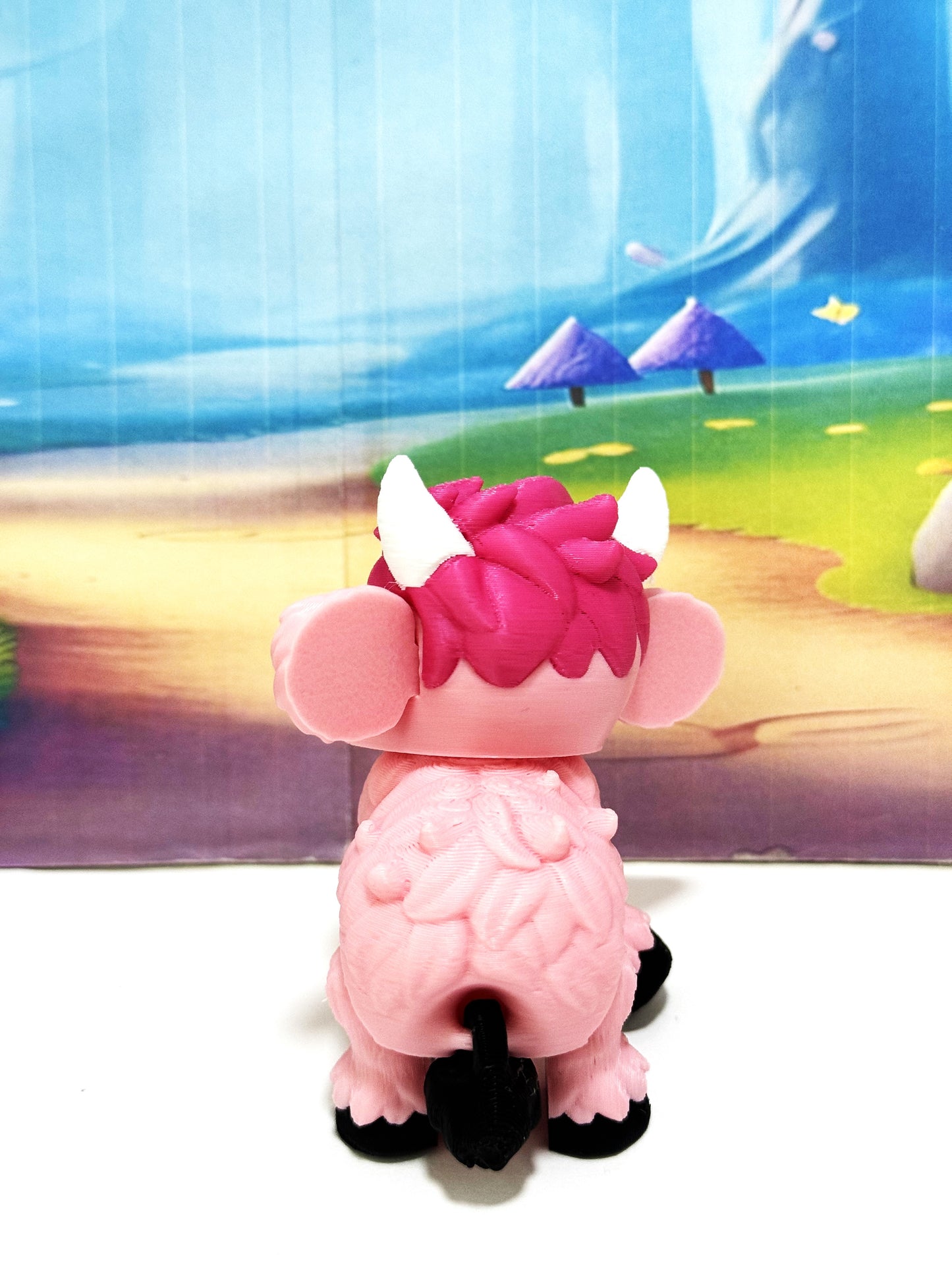 Cute 3D Printed Baby Highland Cow Figures, Articulated Farm Animal Fidget Toy Party Decorations BHC002-PINK