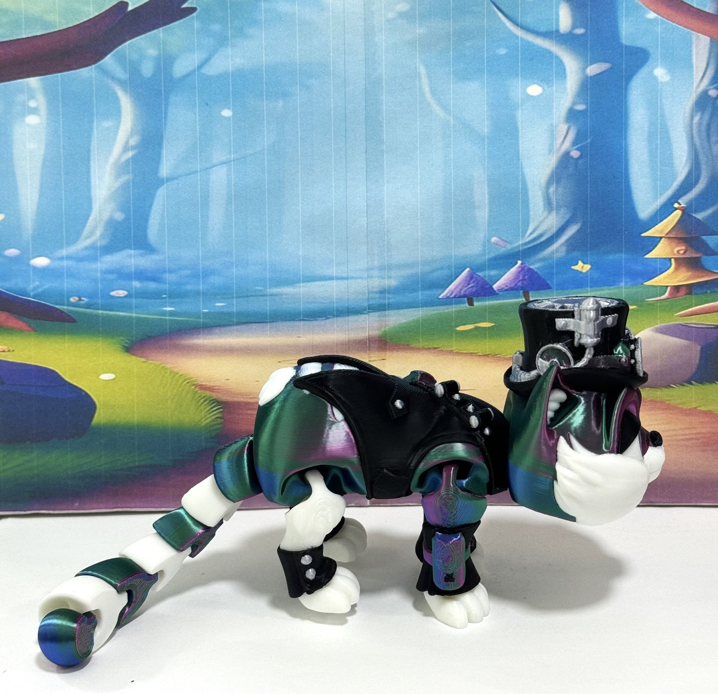 3D Printed Articulated Striped Cat or Steampunk Cat Figurine, Posable Cat Figure ASPCAT-RGB