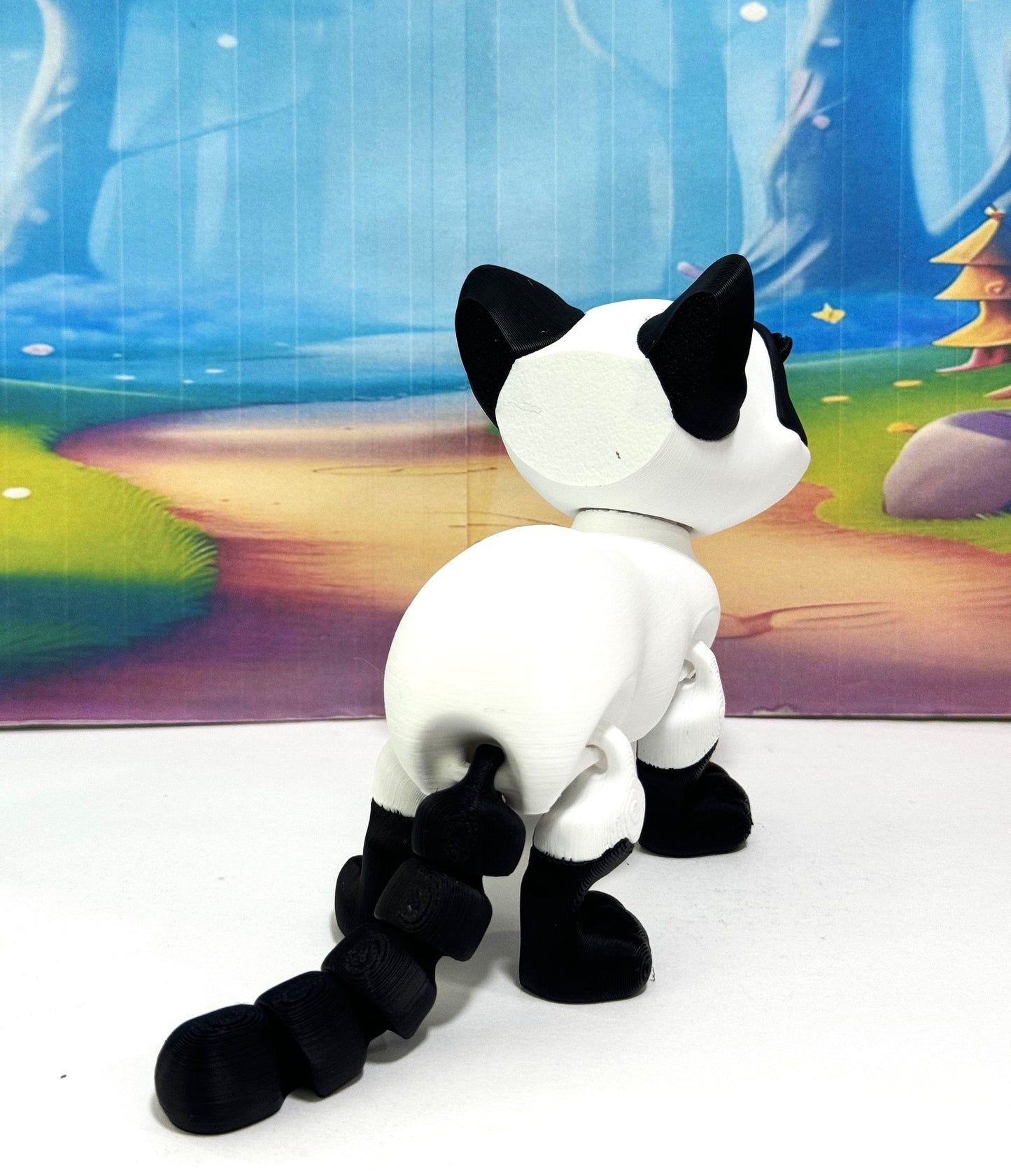 Siamese Cat Figurine 3.5 Inches Black and White Cat 3D Printed Posable Fidget Toy Gift for Cat Lover ASC001-WHITE