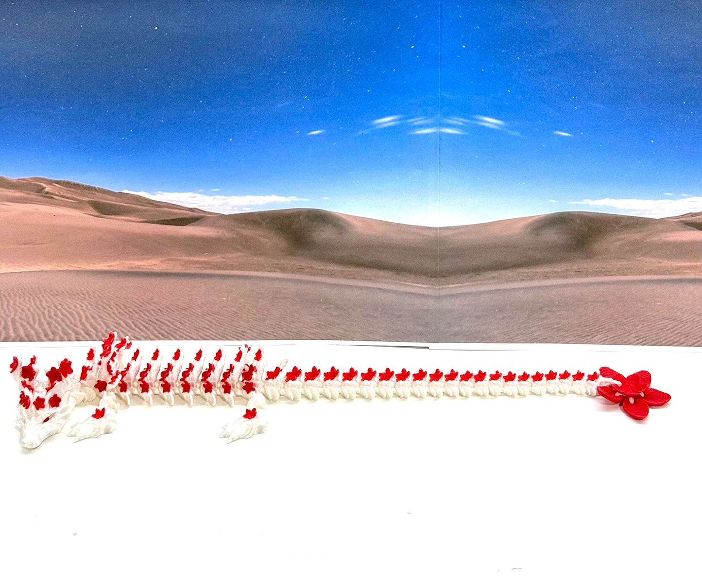 3D Printed Dragon with Egg, Articulated White and Red Cherry Blossom Dragon, Fidget ADHD Dragon Toy - D054