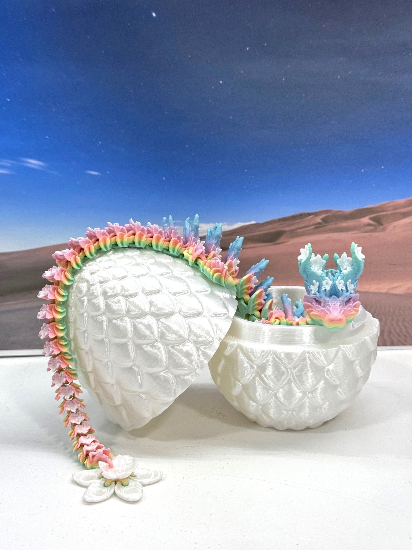 3D Printed Dragon with Egg, Articulated Rainbow Dragon, Fidget ADHD Dragon Toy - D060