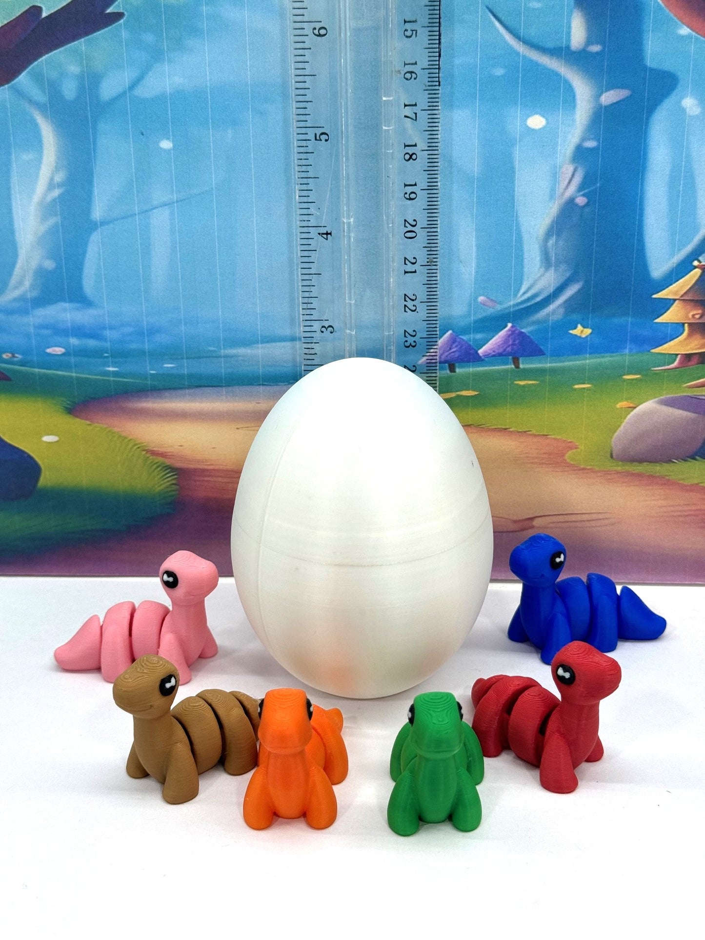 7pcs 3D Printed Mini Dinosaurs with Egg, Articulated Mini Brontosaurus Dinosaurs, Fidget Mini Pocket Pals - MD002-BRO