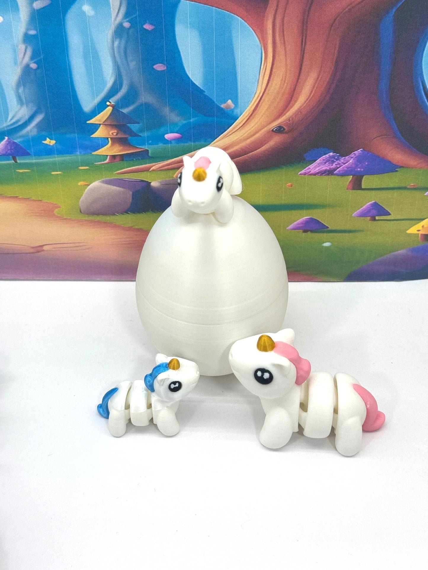 3D Printed Articulated Mini Unicorn with Egg, 2pcs Colorful Fidget Mini Unicorn Figures, Tiny Animal Figures, Birthday Party Decorations MU001-3X