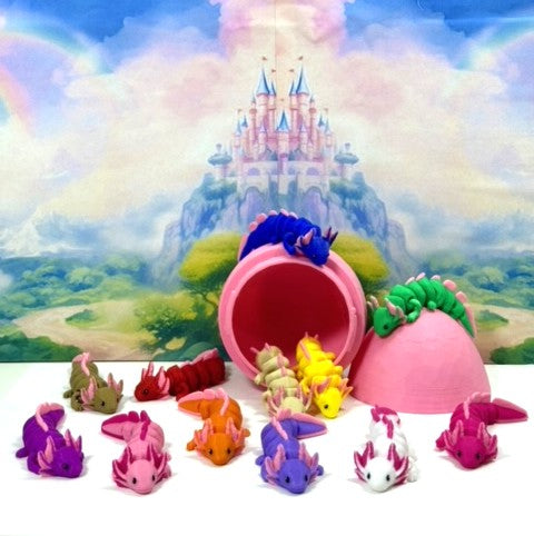 12pcs Baby Axolotl with Egg, 3D Printed Articulated Colorful Fidget Axolotl, Tiny Animal Figures, Birthday Party Decorations BA001-SET-PHE