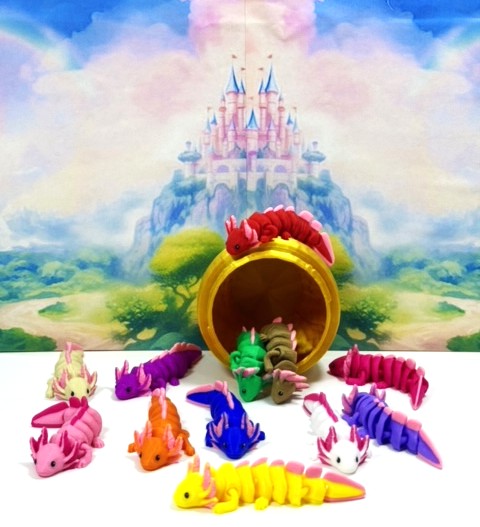 12pcs Baby Axolotl with Egg, 3D Printed Articulated Colorful Fidget Axolotl, Tiny Animal Figures, Birthday Party Decorations BA001-SET-GHE