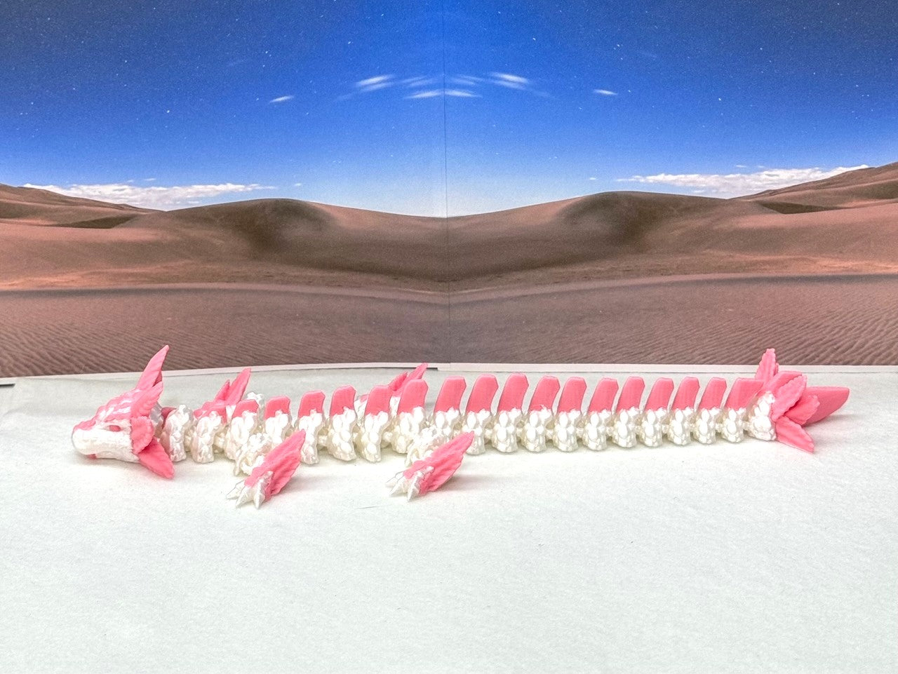 3D Printed Dragon, Articulated White and Pink Axolotl Dragon, Fidget ADHD Dragon Toy - D041WP-DR