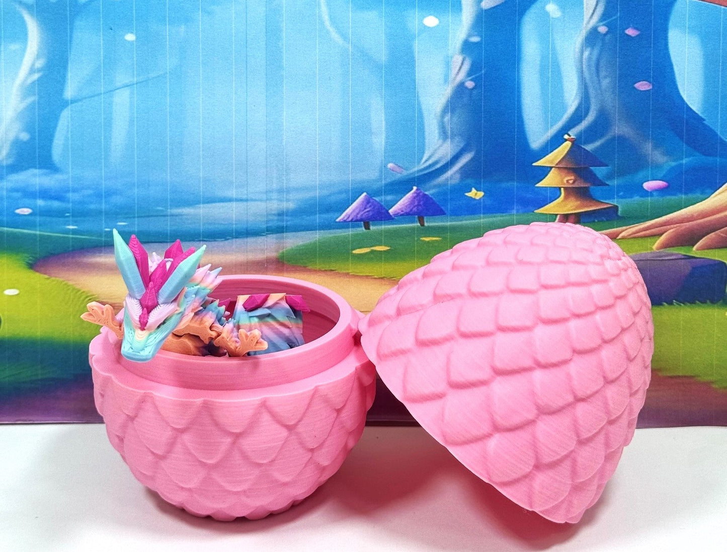 3D Printed Dragon with Egg, Articulated Multi Color Crystal Winged Dragon, Fidget ADHD Dragon Toy - CW015