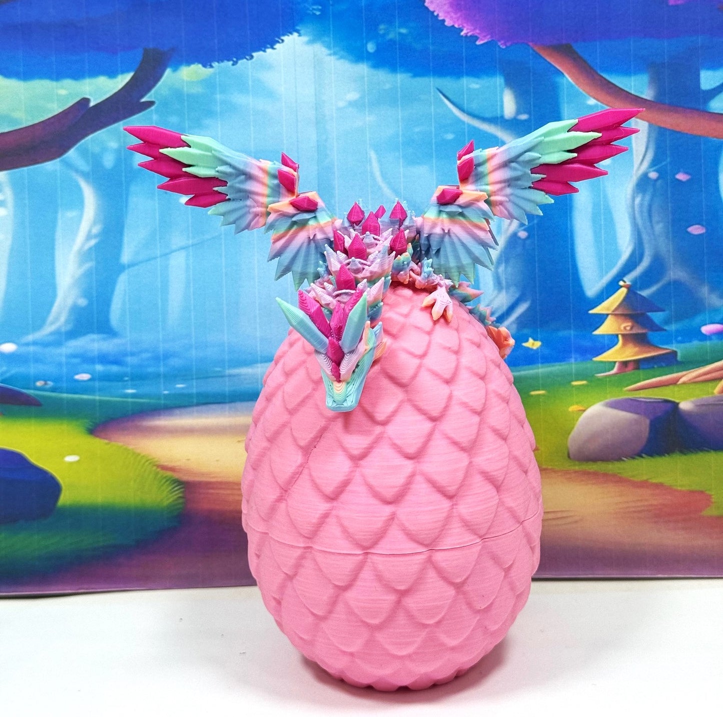 3D Printed Dragon with Egg, Articulated Multi Color Crystal Winged Dragon, Fidget ADHD Dragon Toy - CW015