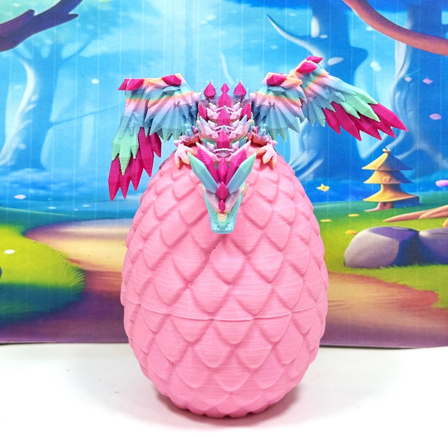 3D Printed Dragon with Egg, Articulated Multi Color Crystal Winged Dragon, Fidget ADHD Dragon Toy - CW015