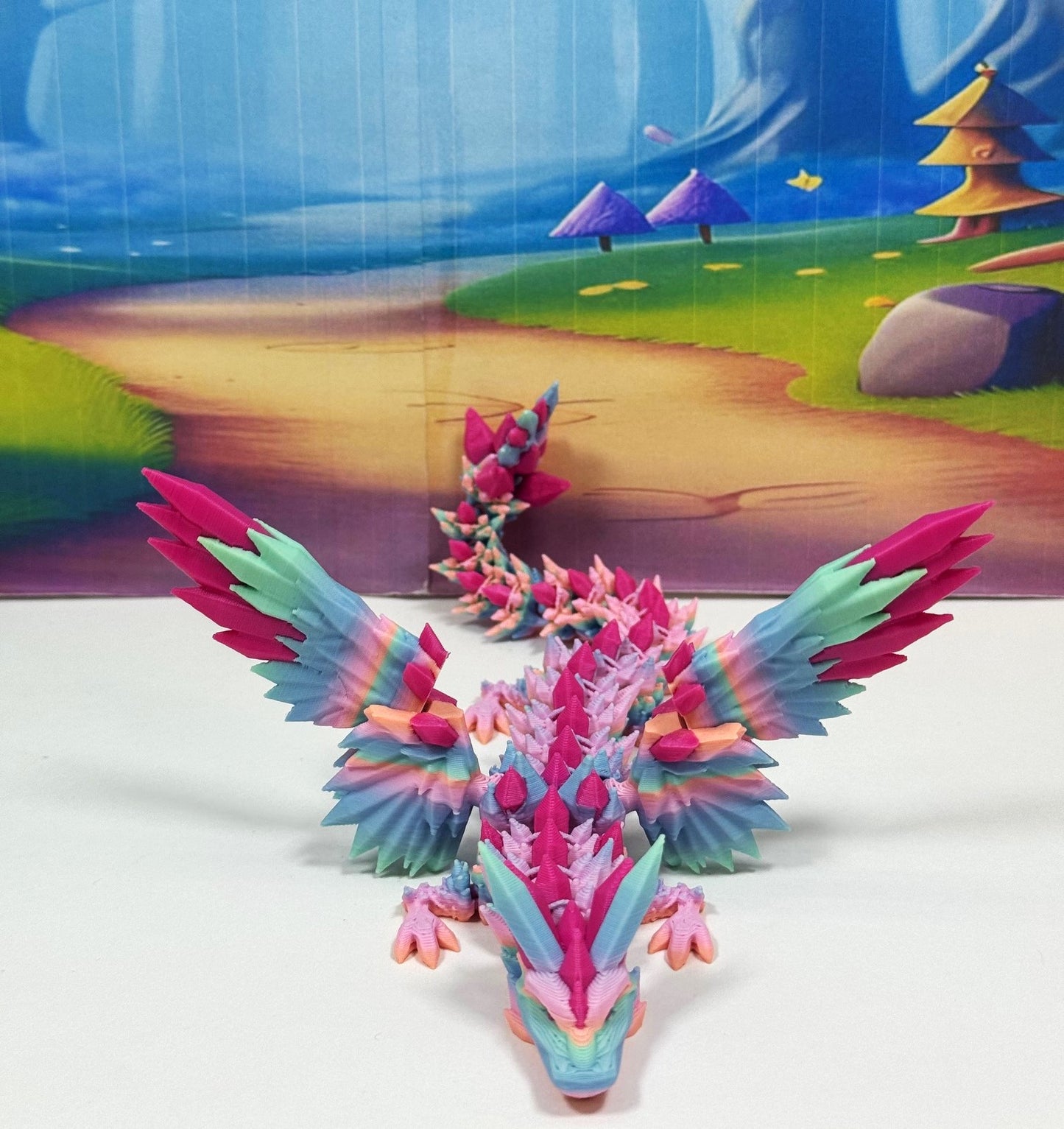3D Printed Dragon with Egg, Articulated Multi Color Crystal Winged Dragon, Fidget ADHD Dragon Toy - CW015