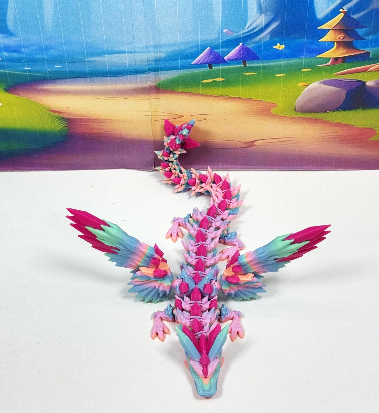 3D Printed Dragon with Egg, Articulated Multi Color Crystal Winged Dragon, Fidget ADHD Dragon Toy - CW015