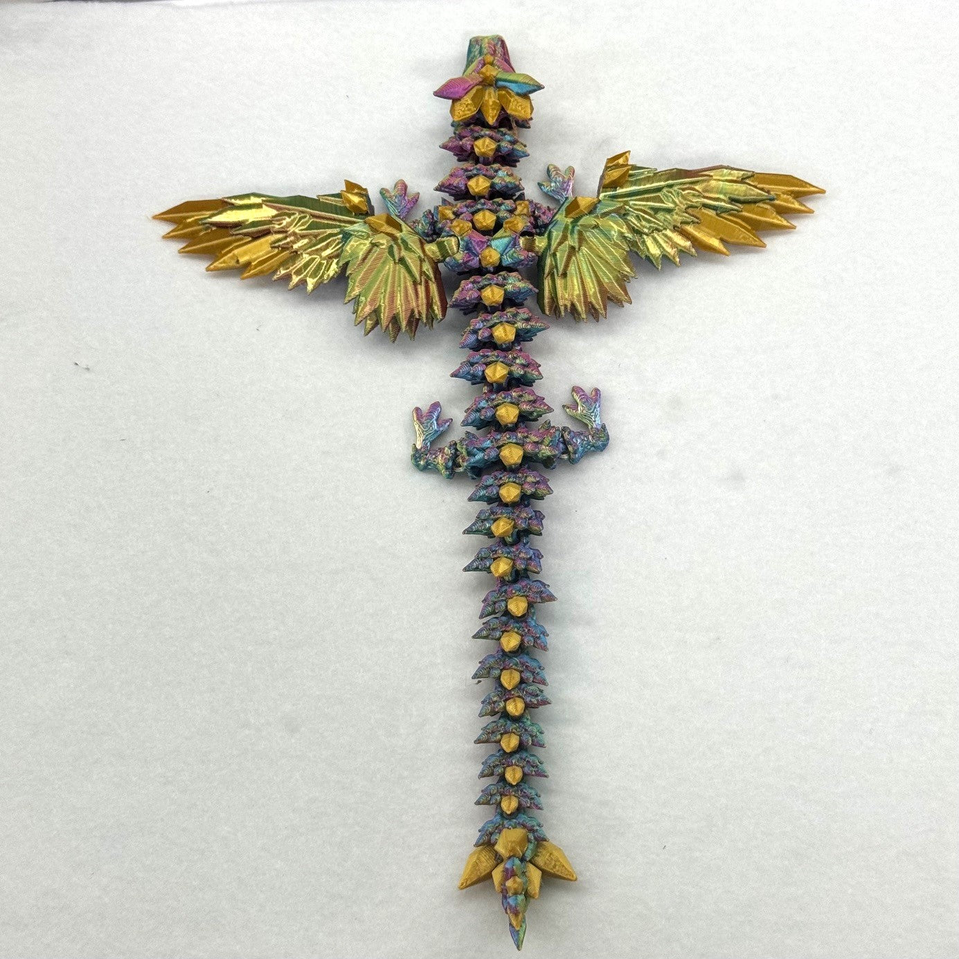 3D Printed Dragon with Egg, Articulated Orange Blue Green Crystal Winged Dragon, Fidget ADHD Dragon Toy - CW001-OBG