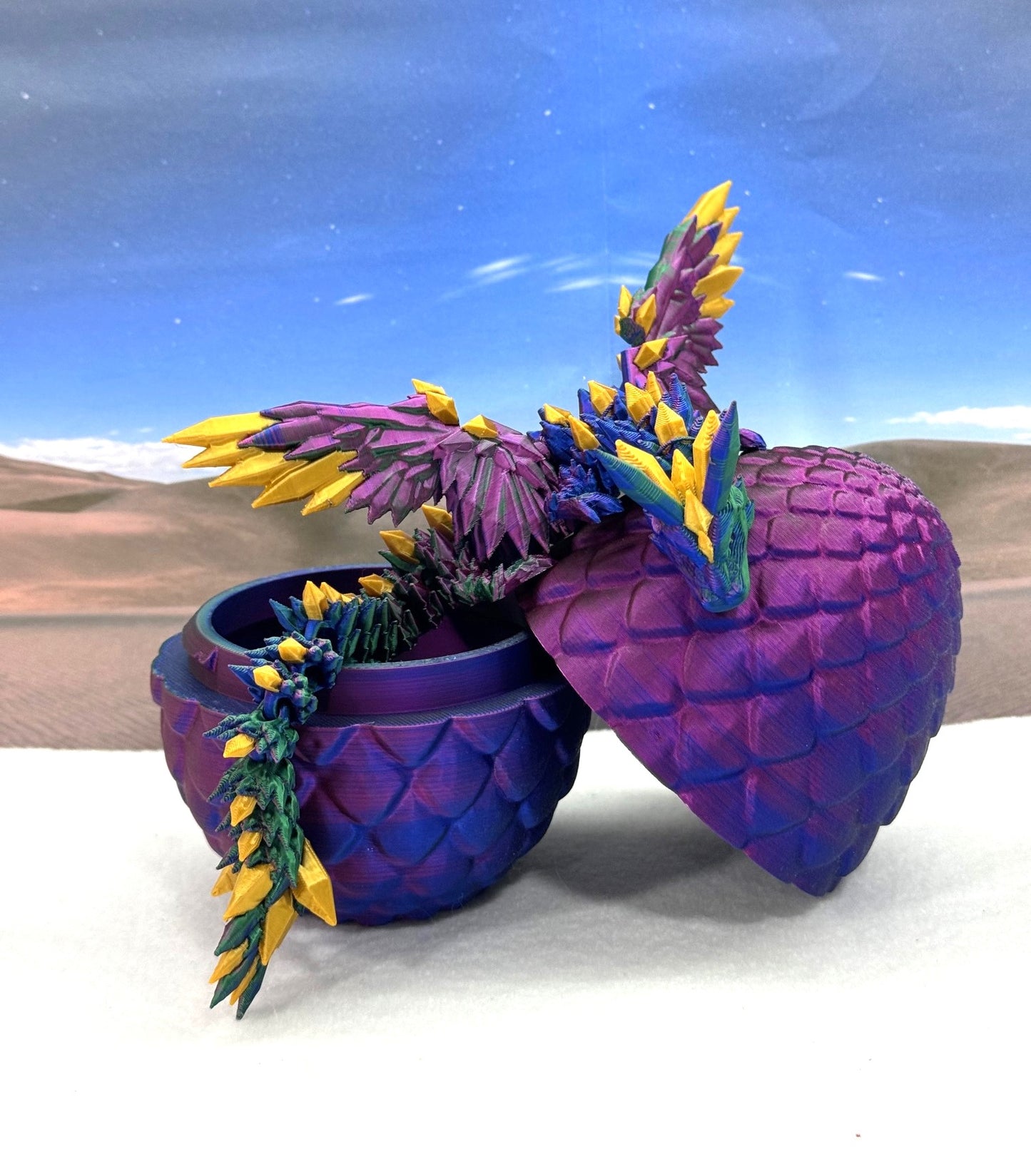 3D Printed Dragon with Egg, Articulated Red Green Blue Crystal Winged Dragon, Fidget ADHD Dragon Toy - CW001-RGB
