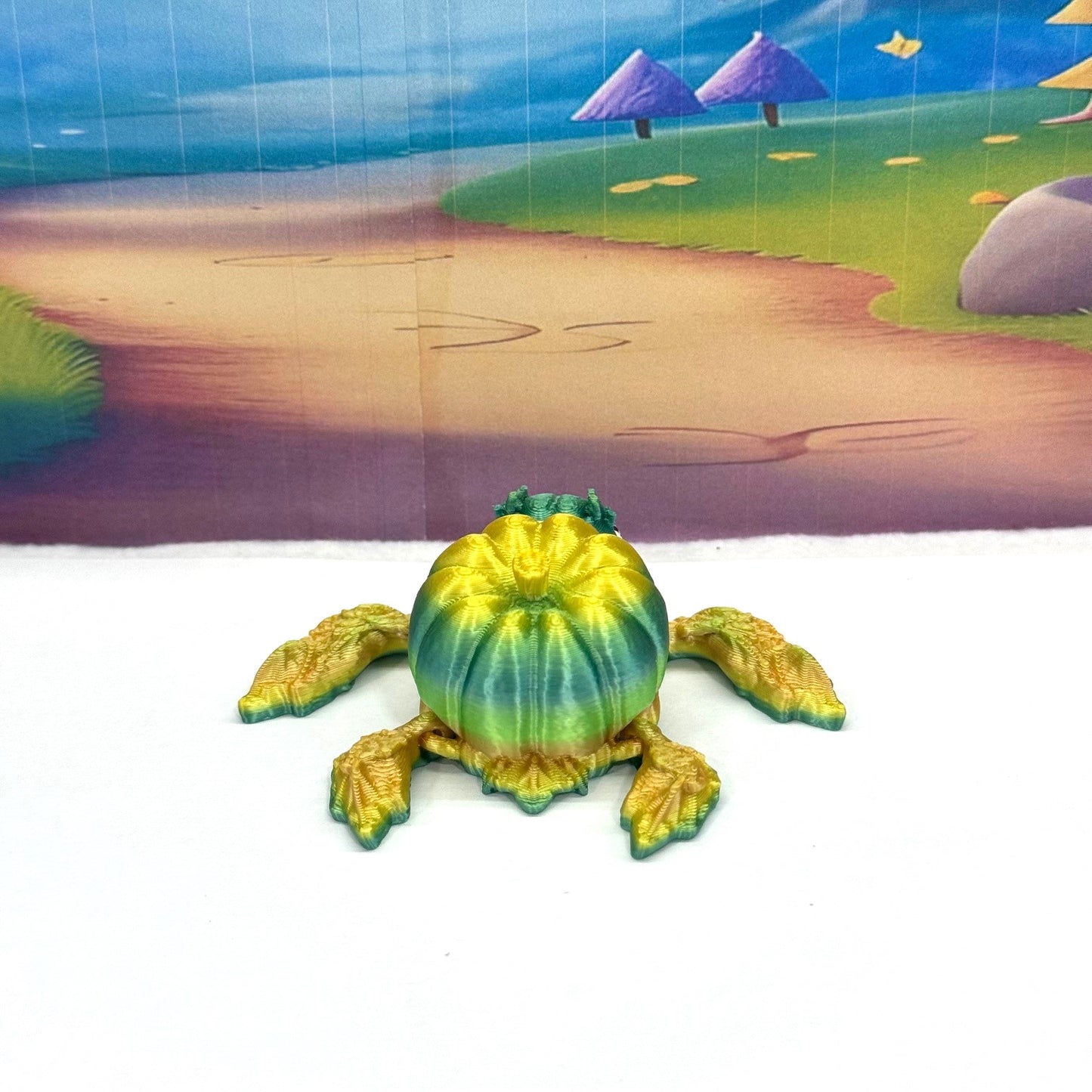 3D Printed Articulating Pumpkin Turtle, Fall Decor Desk Decor Fidget ADHD Toy, Mini Pocket Pal-TP001-YG