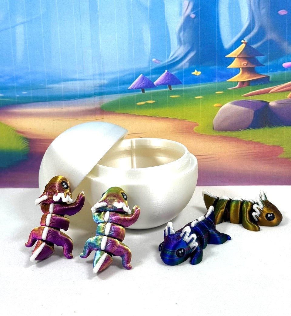 3D Printed Articulated Mini Axolotl with Egg, 4pcs Colorful Fidget Mini Axolotl Figures, Tiny Animal Figures, Birthday Party Decorations MA003