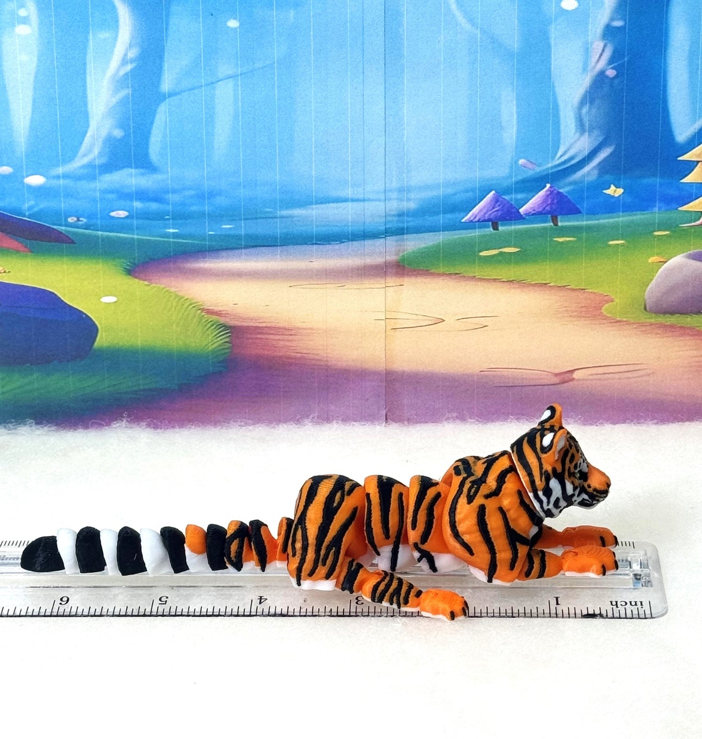 3D Printed Tiger, 6.5" Wild Animal Creature Tiger Toy, Articulated Fidget Animal for Home Office Executive Desk Decoration AT001-ORANGE-S