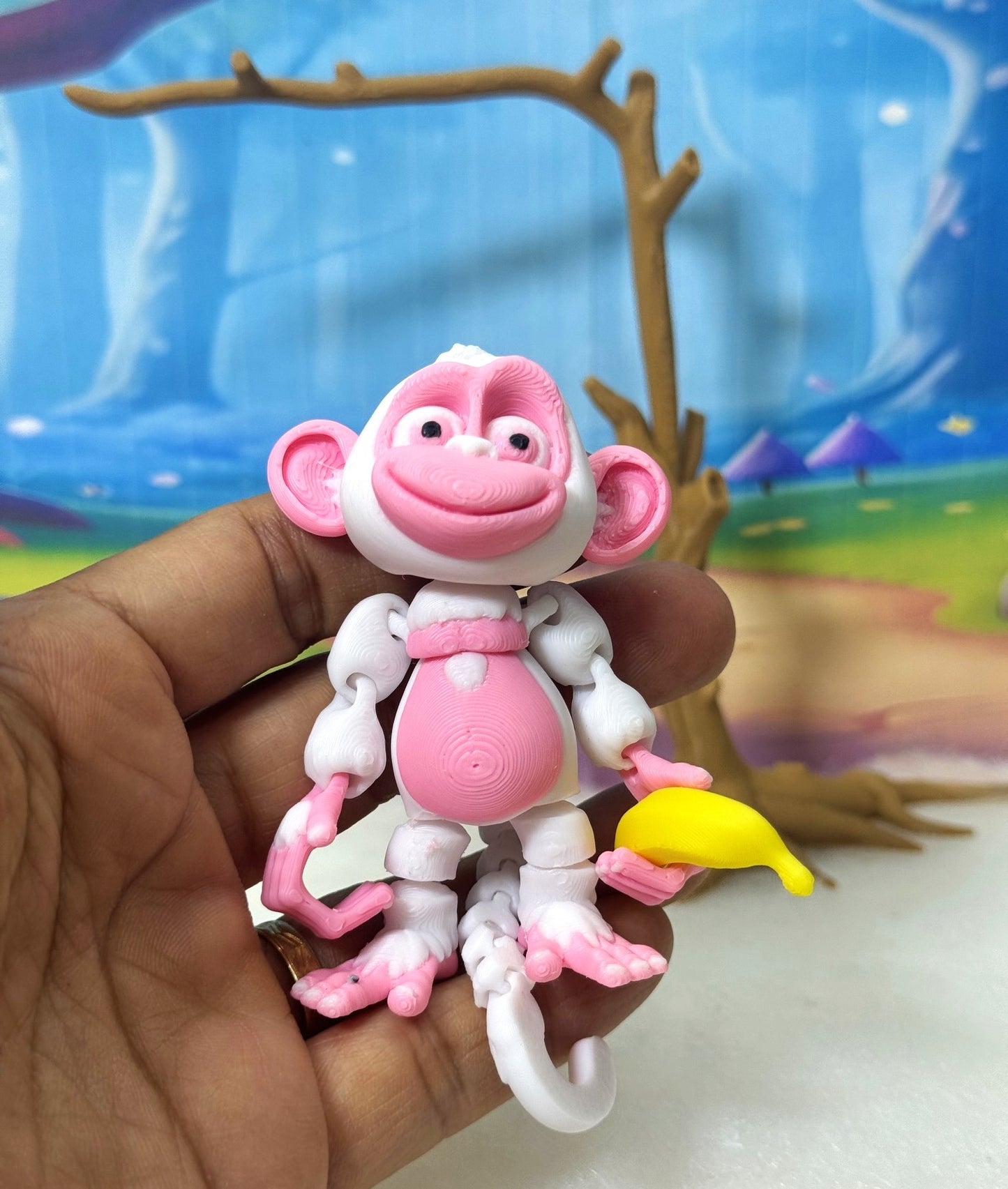 3D Printed Monkey, Articulated 3" Posable, Hangable Monkeys, Stands on Its Own for Fun Poses and Display-AM001-S-PINK