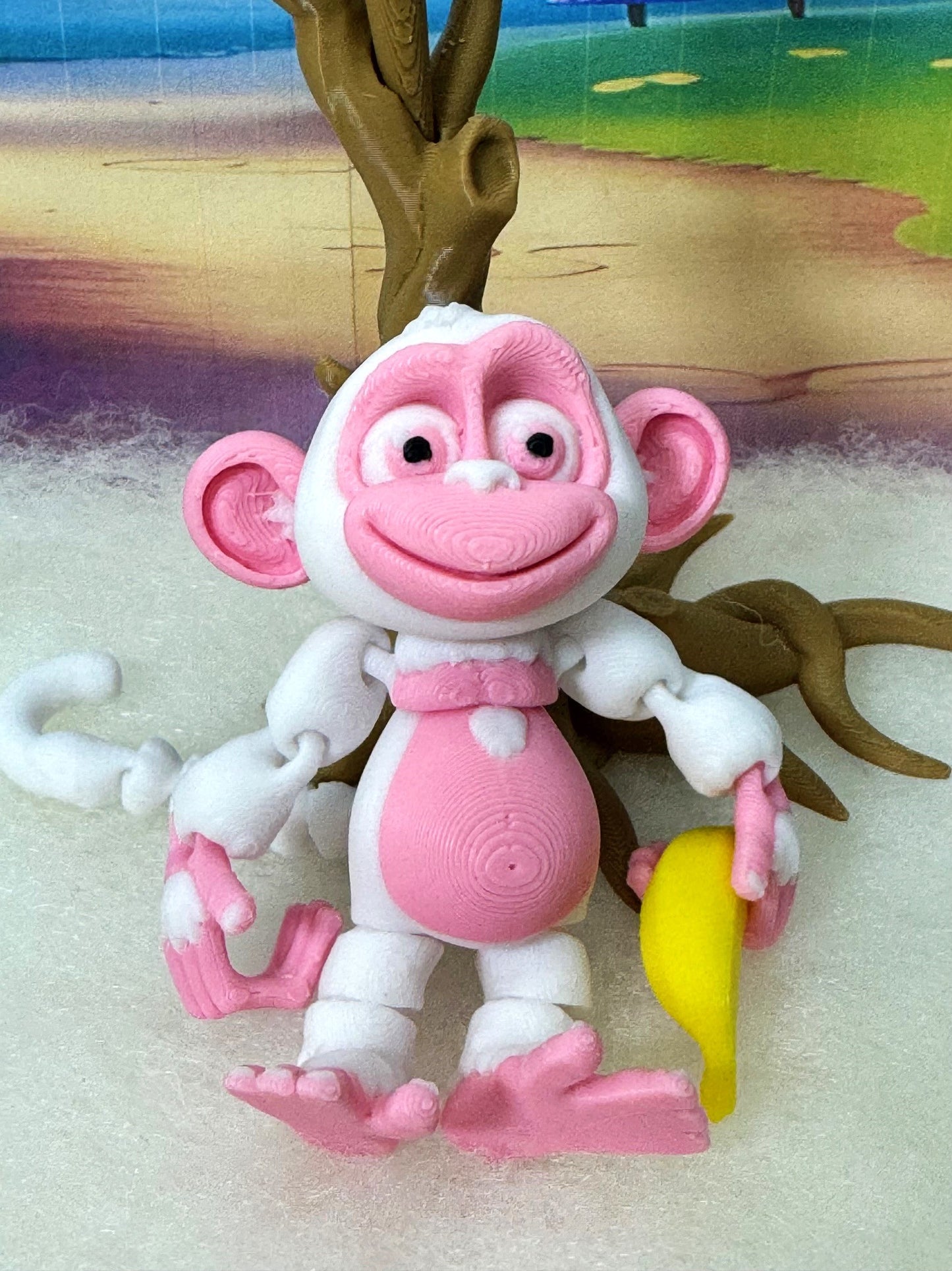 Articulated Monkey, 3D Printed Fidget Toy, 5" Posable, Hangable Monkeys, Stands on Its Own for Fun Poses and Display-AM001-L-PINK