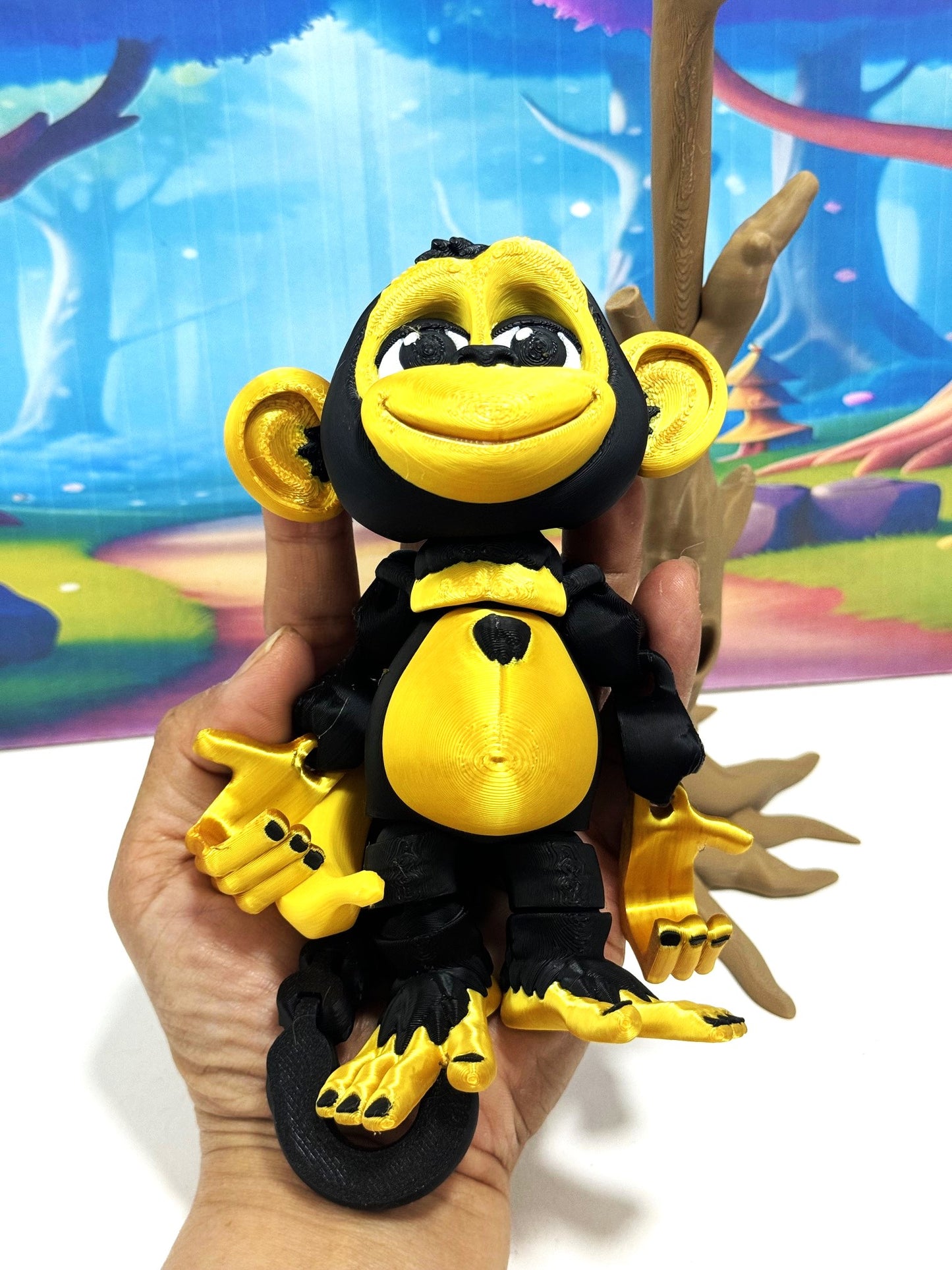3D Printed Articulated Monkey Fidget Toy – 5" Articulated Posable, Hangable Monkey, Stands on Its Own for Fun Poses and Display -AM001-LARGE-BG