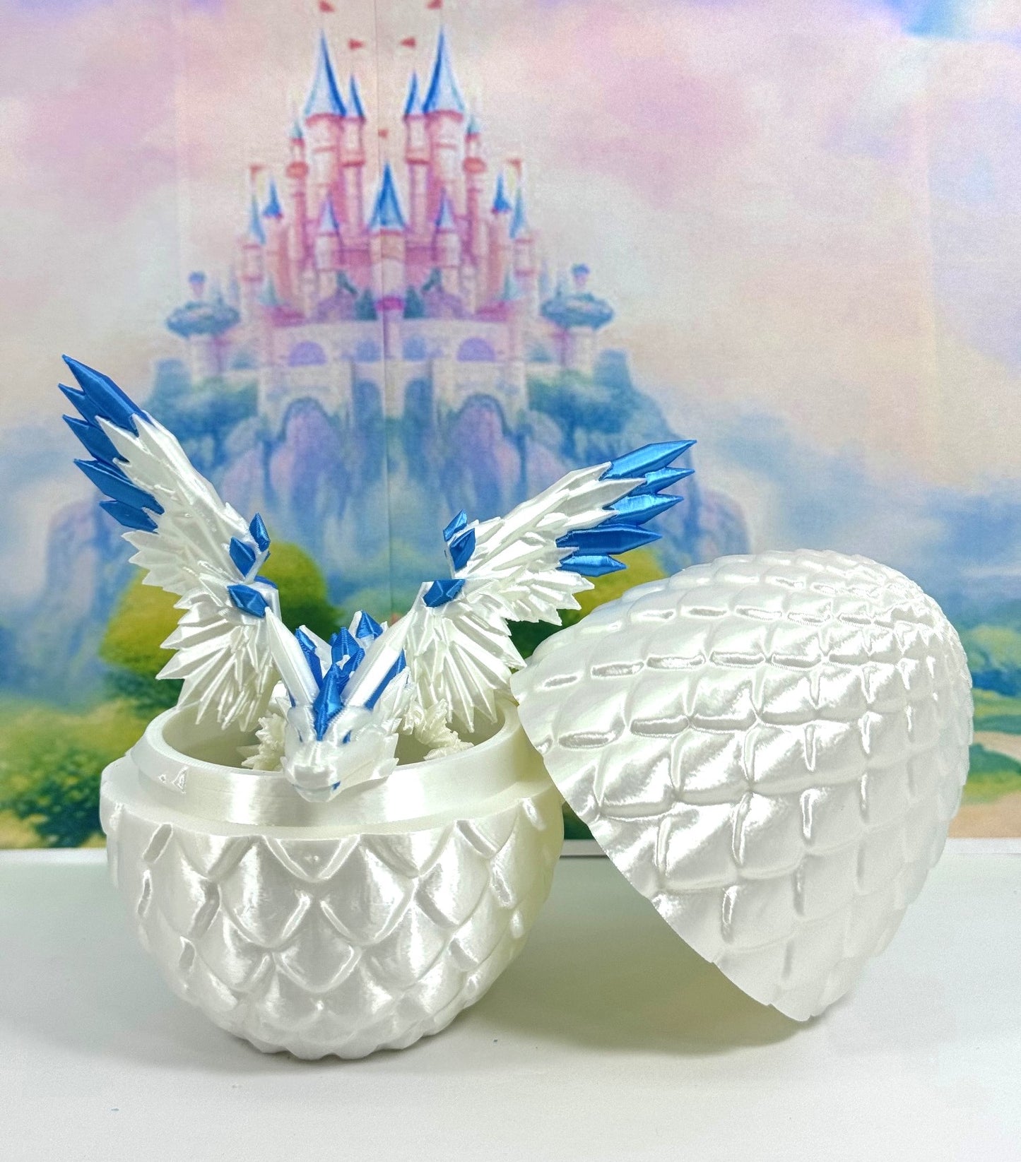 3D Printed Dragon with Egg, Articulated Crystal Winged Dragon, Fidget ADHD Dragon Toy - CW002WB