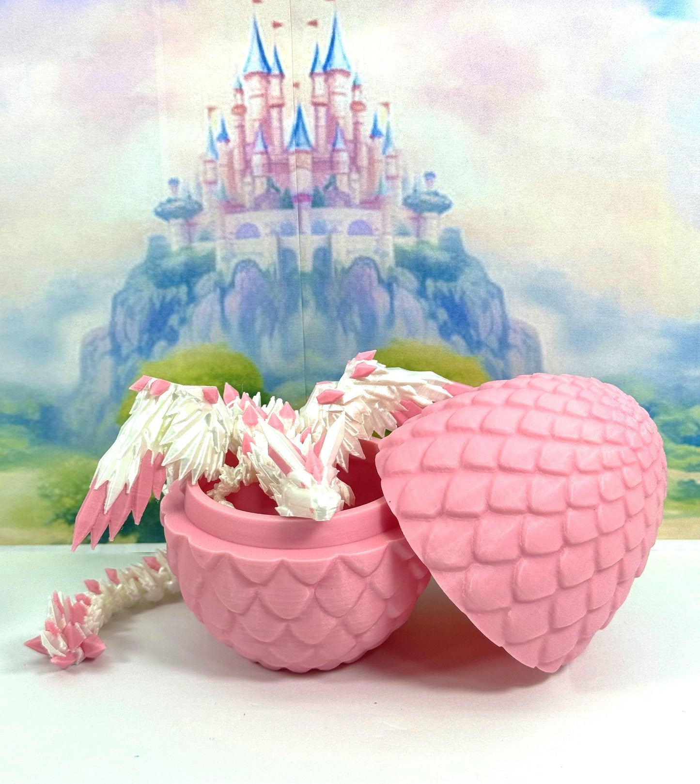 Articulated Crystal Winged Dragon, 3D Printed Dragon with Egg, Fidget Dragon Toy - CW002WP-PE