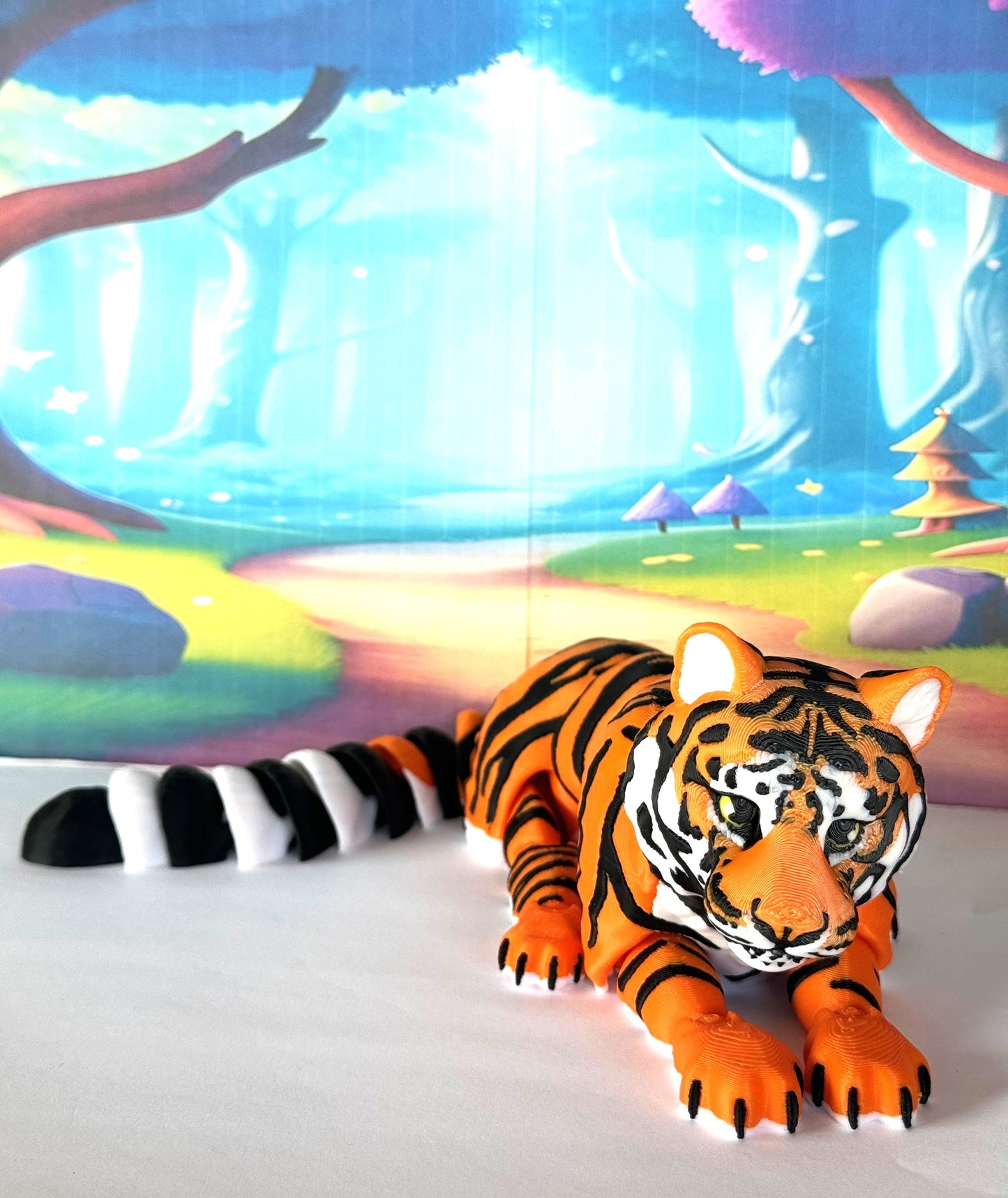 2pcs 3D Printed Tiger, Animal Creature Flexible Tiger Toys, Mother & Child Articulated Fidget Animal for Home Office Executive Desk Decoration AT001-MC-OR