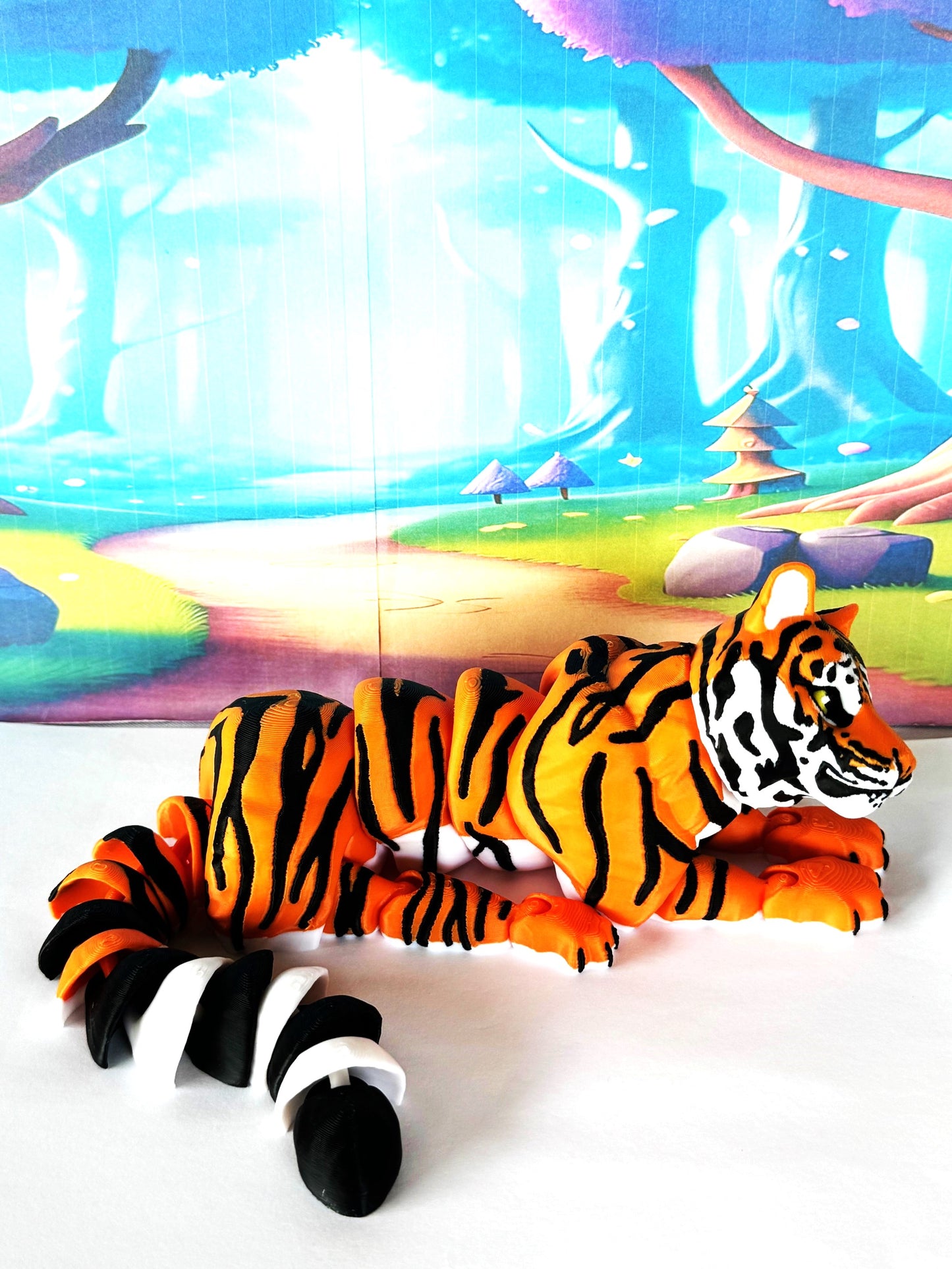 2pcs 3D Printed Tiger, Animal Creature Flexible Tiger Toys, Mother & Child Articulated Fidget Animal for Home Office Executive Desk Decoration AT001-MC-OR