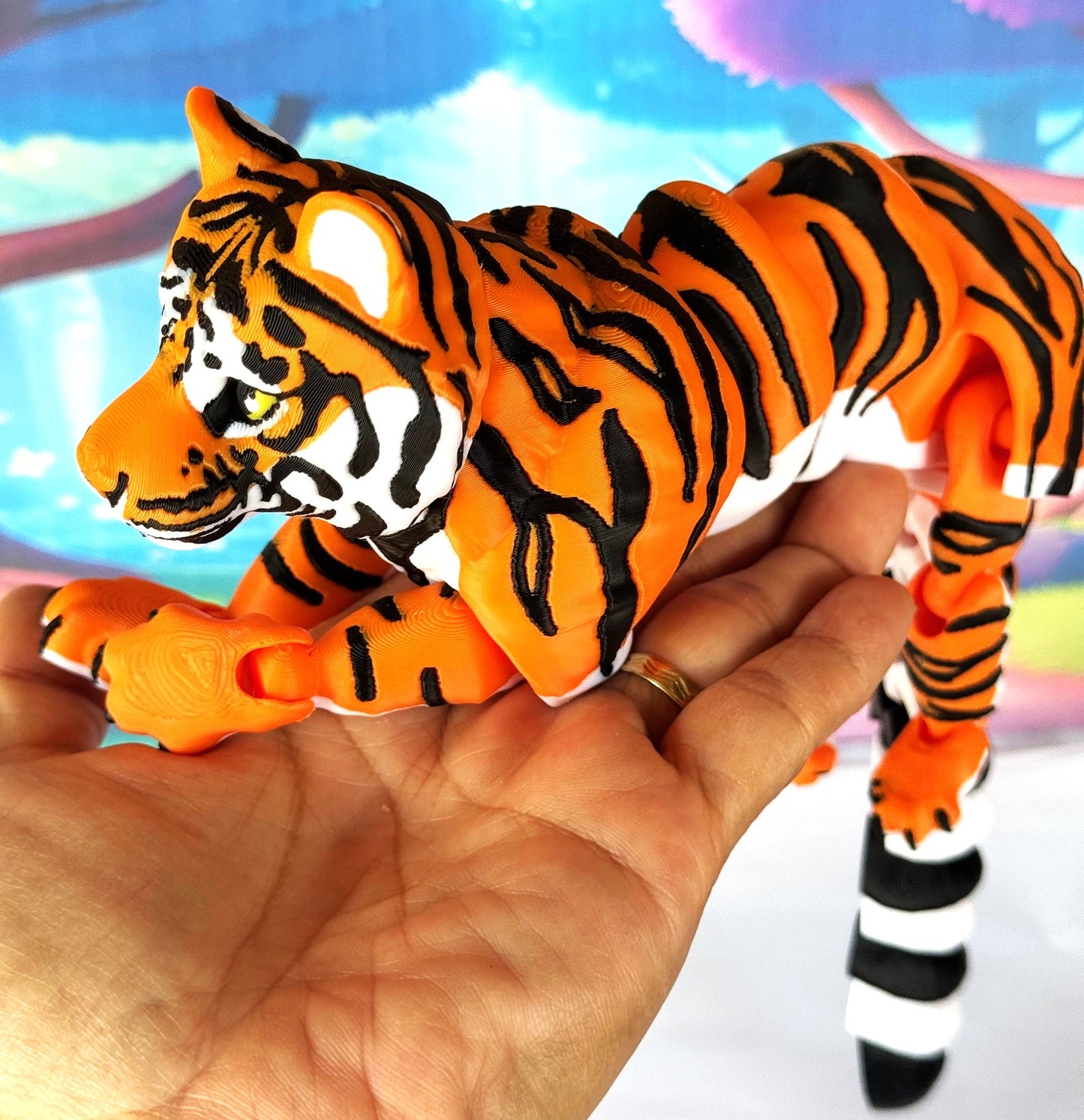 2pcs 3D Printed Tiger, Animal Creature Flexible Tiger Toys, Mother & Child Articulated Fidget Animal for Home Office Executive Desk Decoration AT001-MC-OR