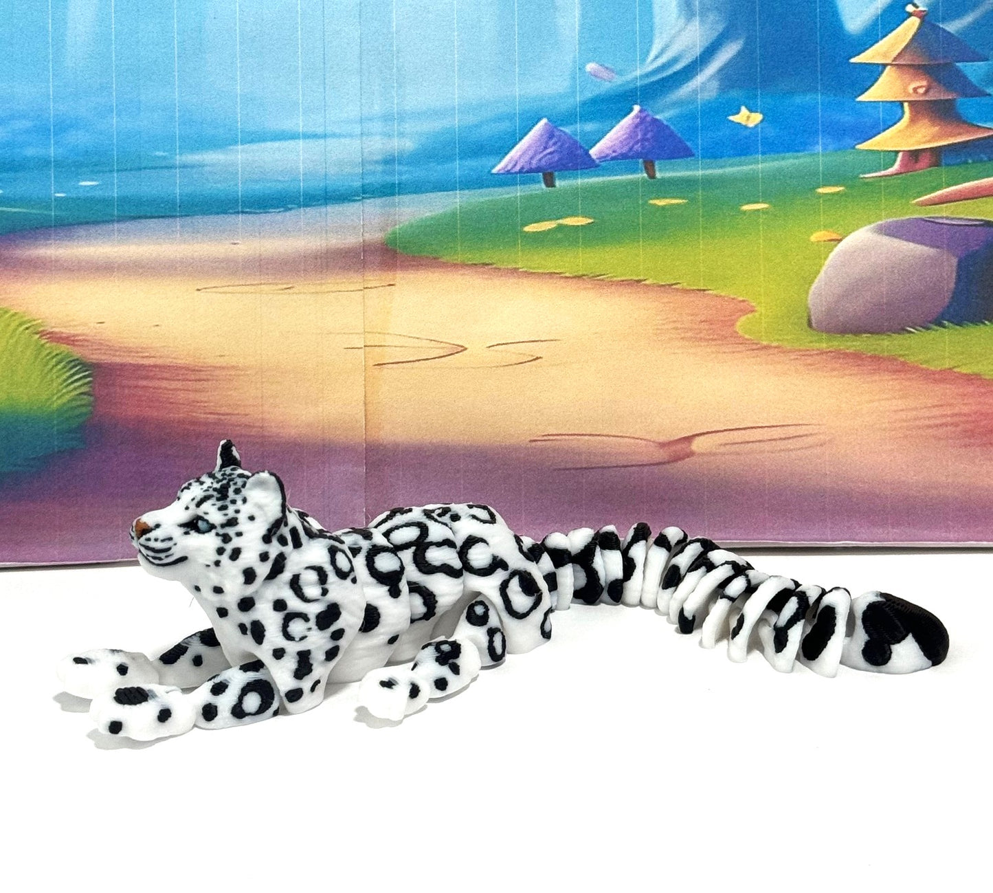 3D Printed Snow Leopard, 6.5" Wild Animal Creature Toy, Articulated Fidget Animal for Home Office Executive Desk Decoration AT001-WHITE-S